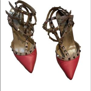Valentino Red Blush Gladiator  rockstud Size 7,5 , Preowned